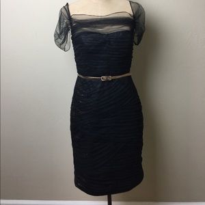 Monique Lhuillier black mesh over sequin dress